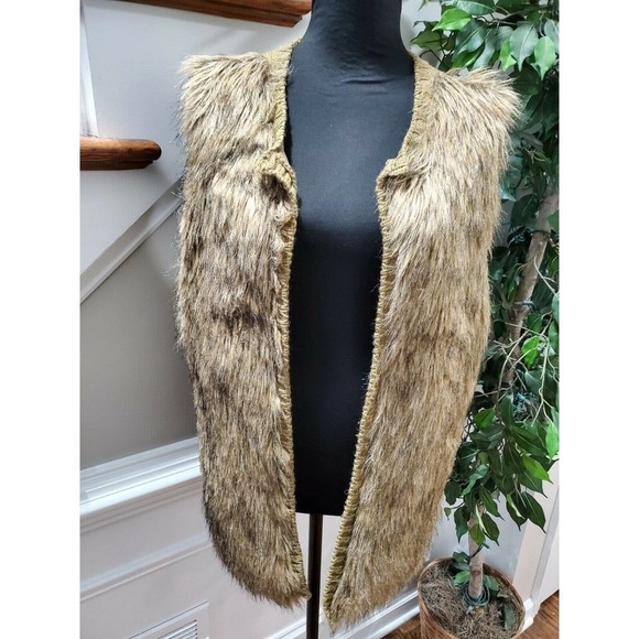 Xhilaration Womens Brown Acrylic Long Sleeve Open Front Fur Jacket Size XL - Picture 4 of 9